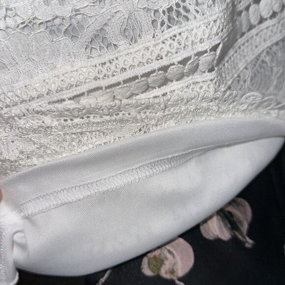 Stitch Fix S hazel White Daiana Lace Crochet Overlay Sleeves Peplum Blouse Cami - Picture 8 of 13